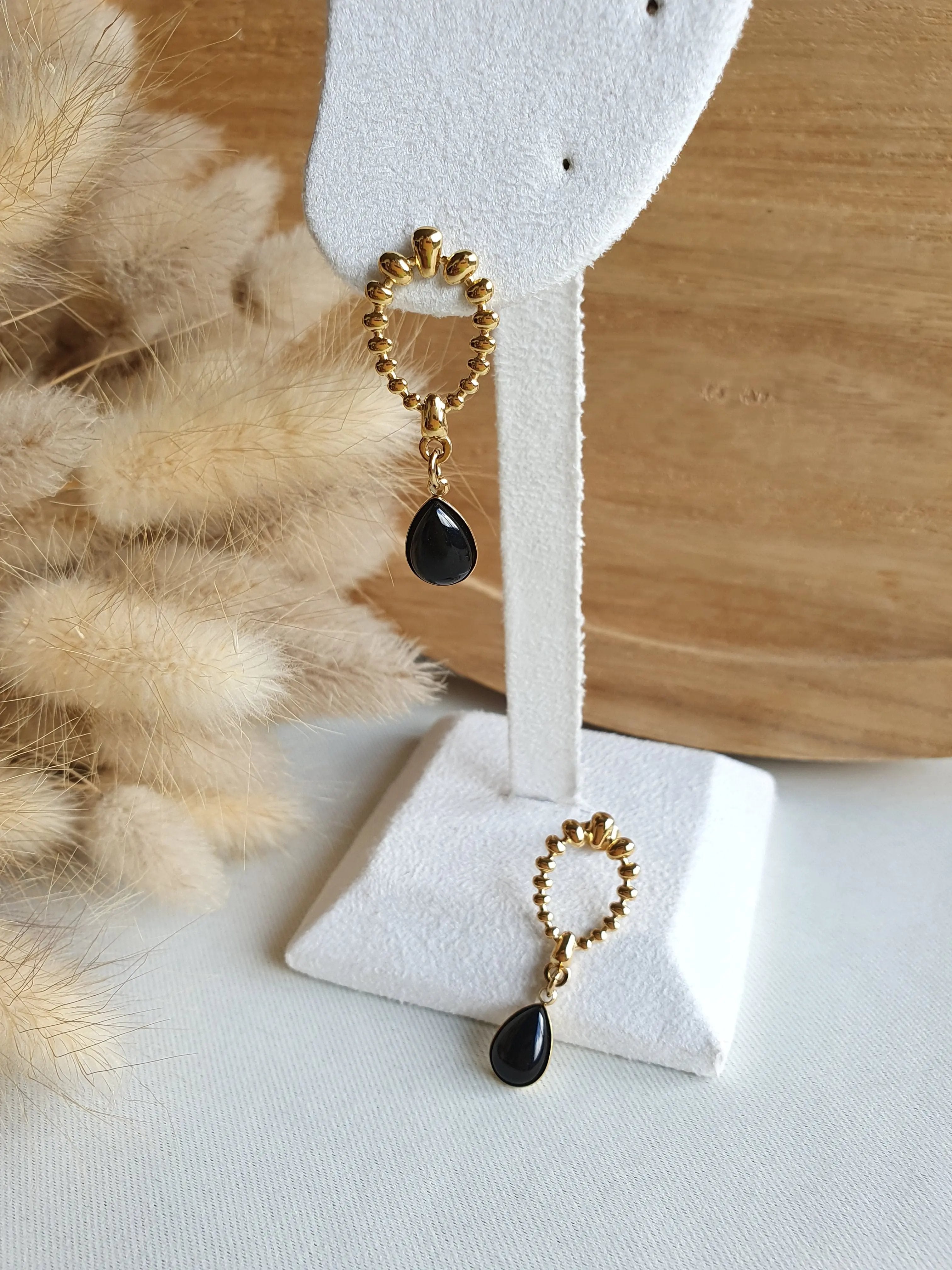 Boucles d'oreilles pendantes en acier inoxydable doré à l'or fin et pierres naturelles Micomidy Bijoux