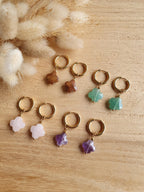 Boucles d'oreilles créoles en acier inoxydable or et trèfles en pierre naturelle d'améthyste Micomidy Bijoux