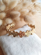 Bracelet jonc ajustable en acier inoxydable or ou argent avec des fleurs de cerisier Micomidy Bijoux