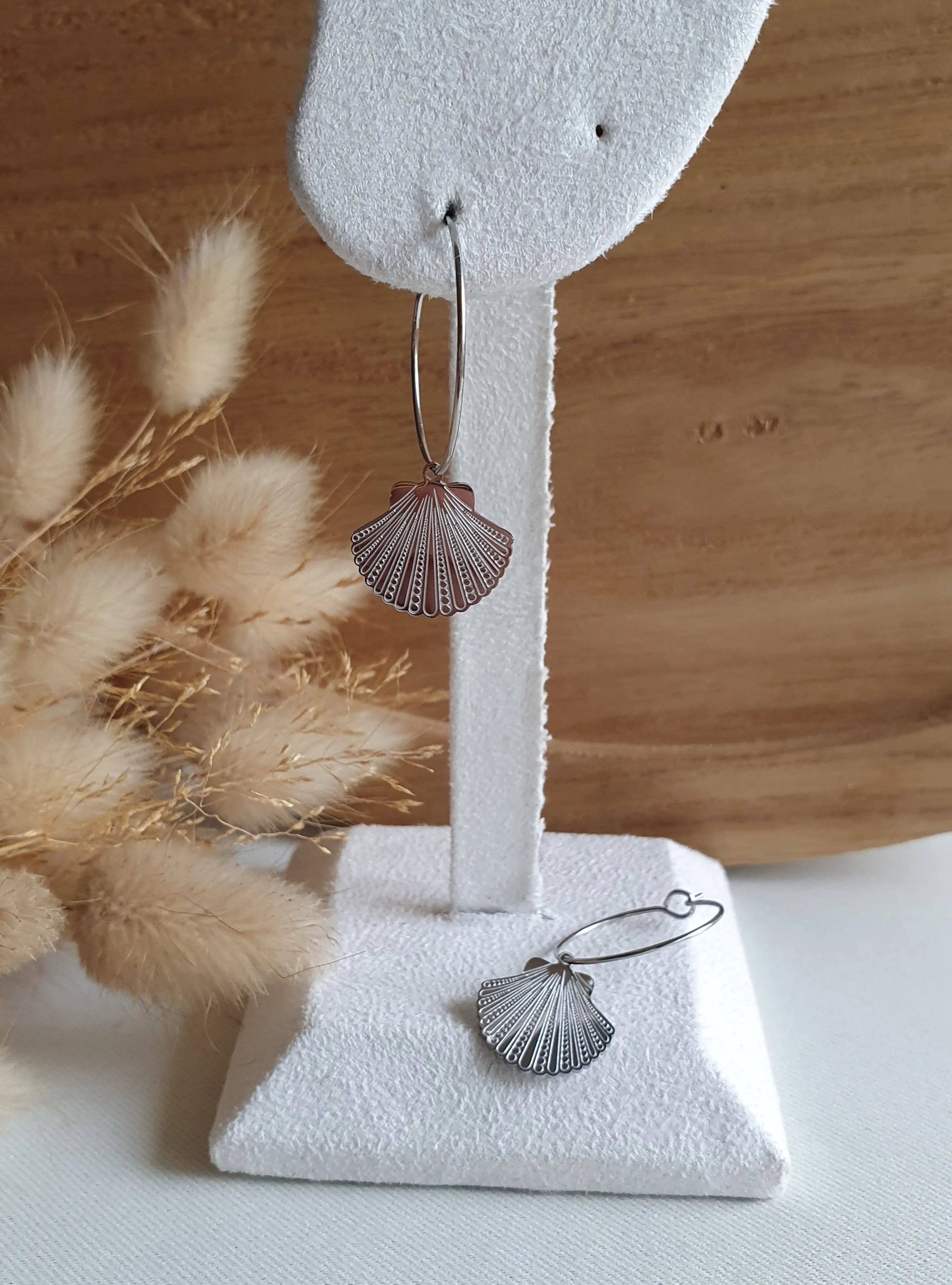 Boucles d'oreilles creoles coquillages en acier inoxydable or ou argent style boheme Micomidy Bijoux