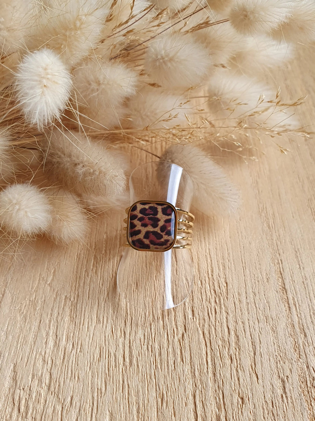 Bague léopard carré ajustable en acier inoxydable doré à l'or fin Micomidy Bijoux