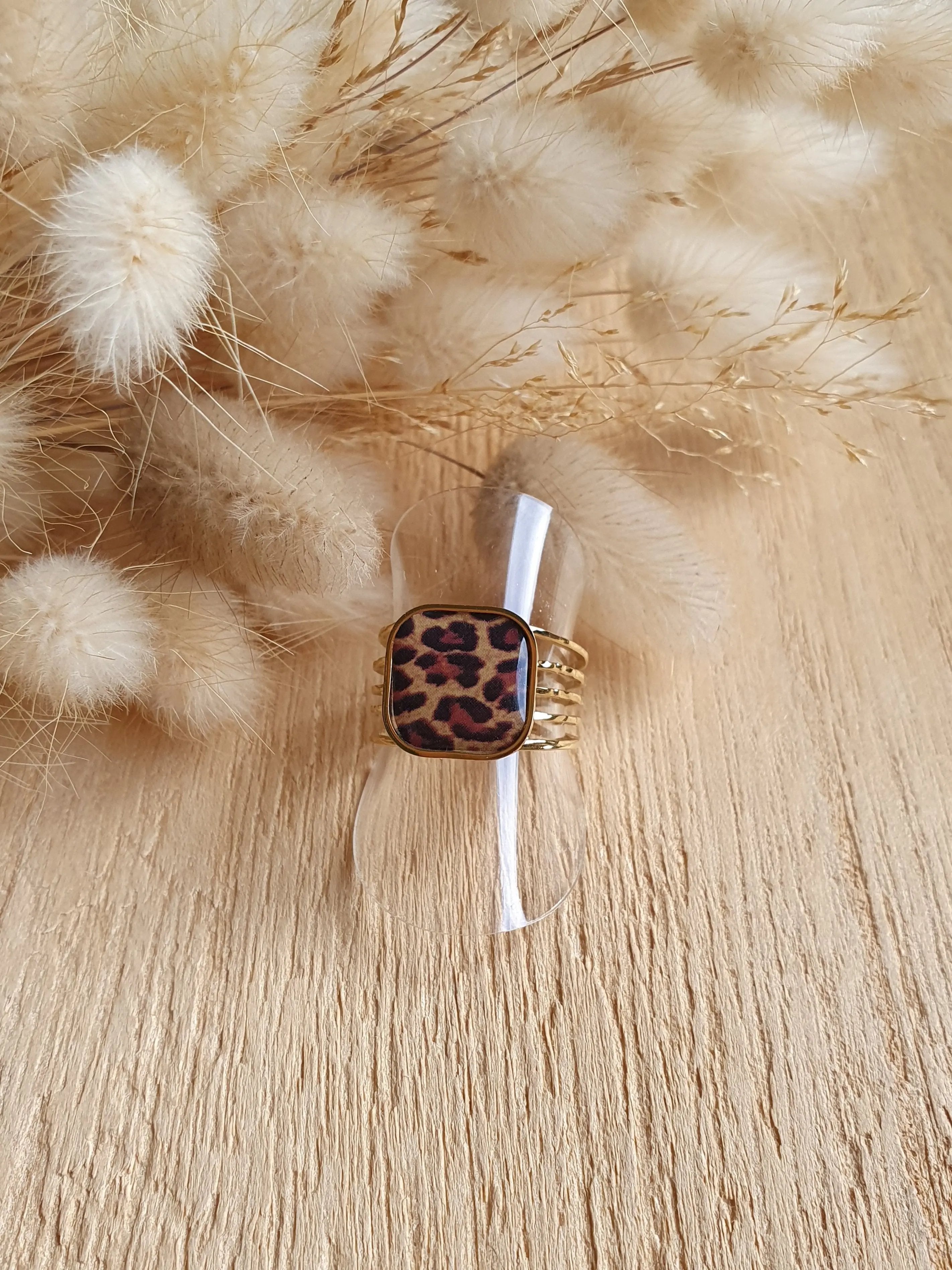 Bague léopard carré ajustable en acier inoxydable doré à l'or fin Micomidy Bijoux