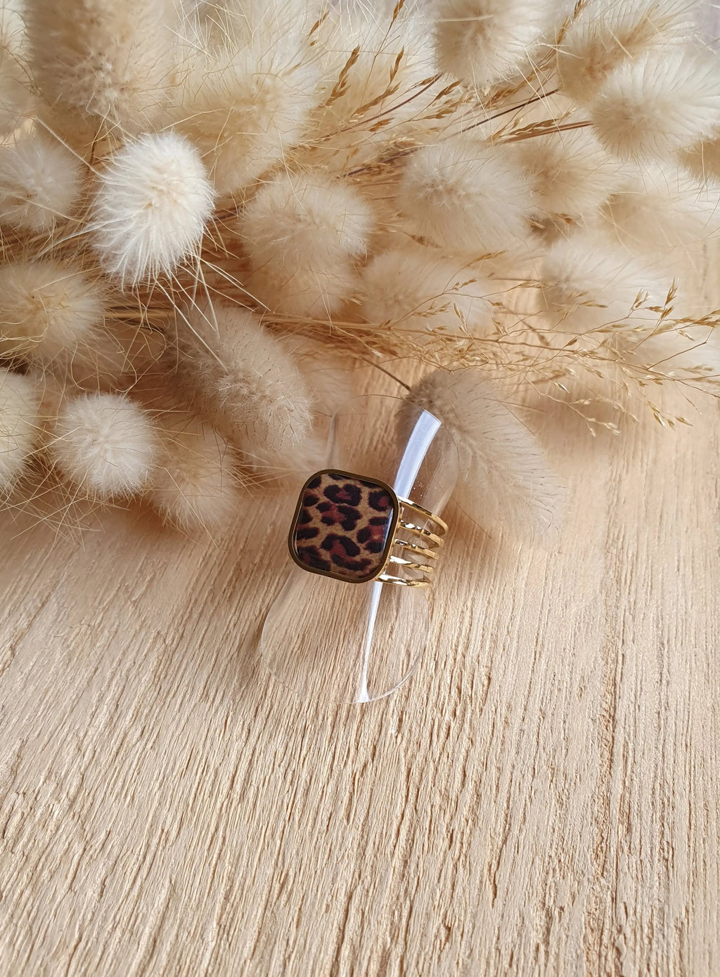 Bague léopard carré ajustable en acier inoxydable doré à l'or fin Micomidy Bijoux