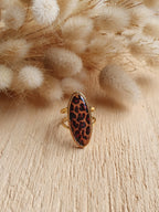 Bague ovale léopard ajustable en acier inoxydable doré à l'or fin Micomidy Bijoux