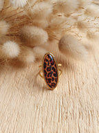 Bague ovale léopard ajustable en acier inoxydable doré à l'or fin Micomidy Bijoux