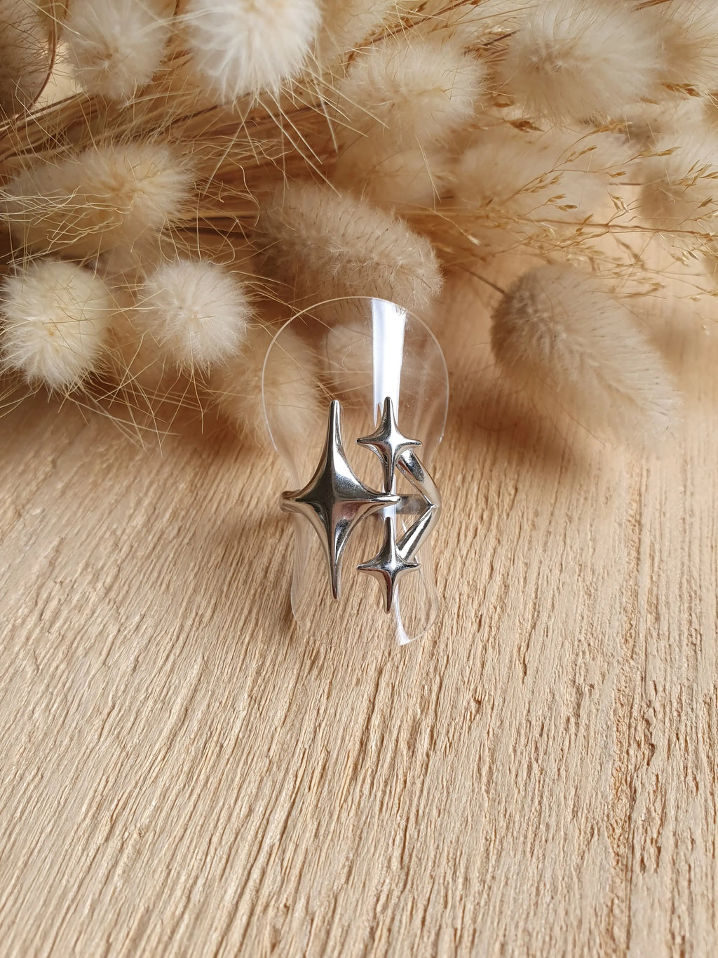 Bague ajustable en acier inoxydable argent avec trois étoiles Micomidy Bijoux