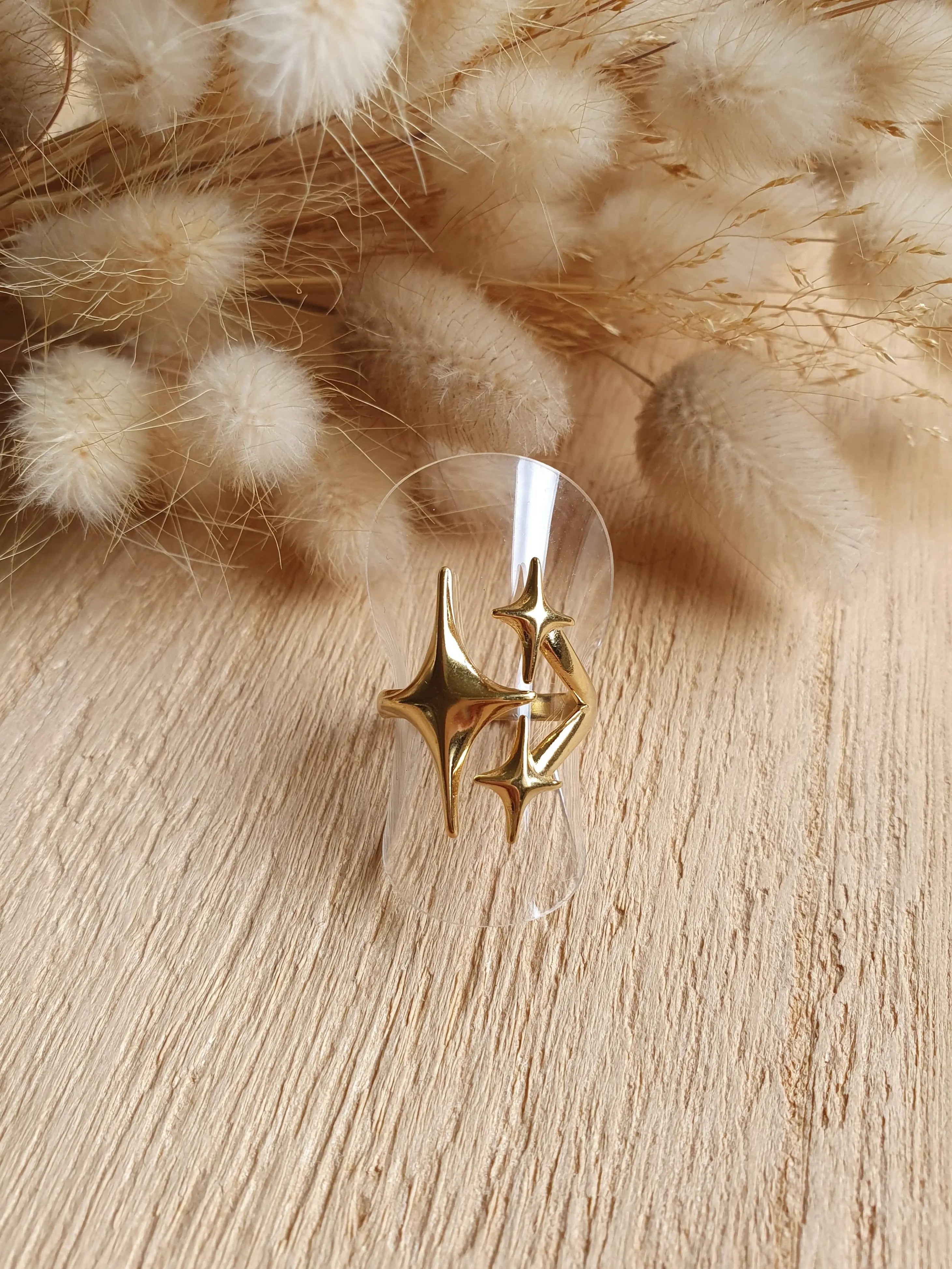 Bague ajustable en acier inoxydable or avec trois étoiles Micomidy Bijoux