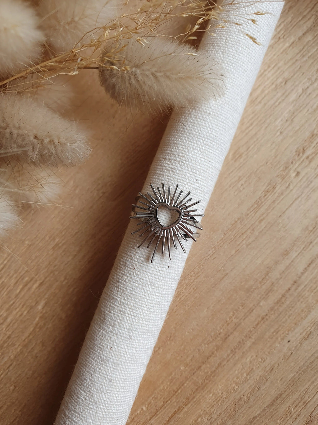 Bague cœur sacré / ex voto, ajustable en acier inoxydable argent Micomidy Bijoux