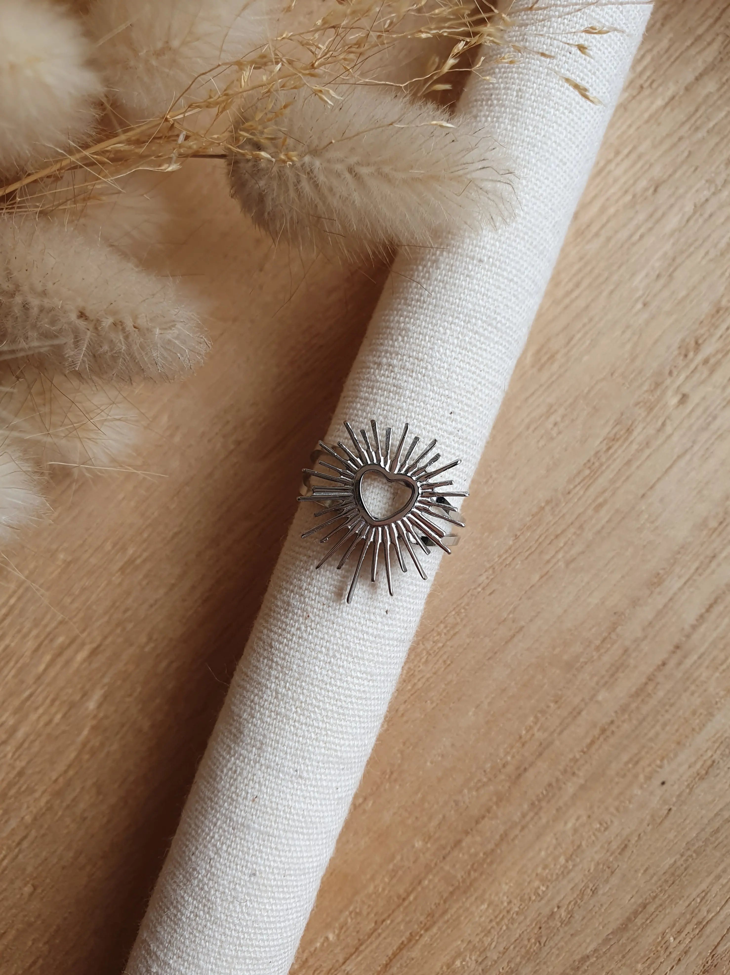 Bague cœur sacré / ex voto, ajustable en acier inoxydable argent Micomidy Bijoux