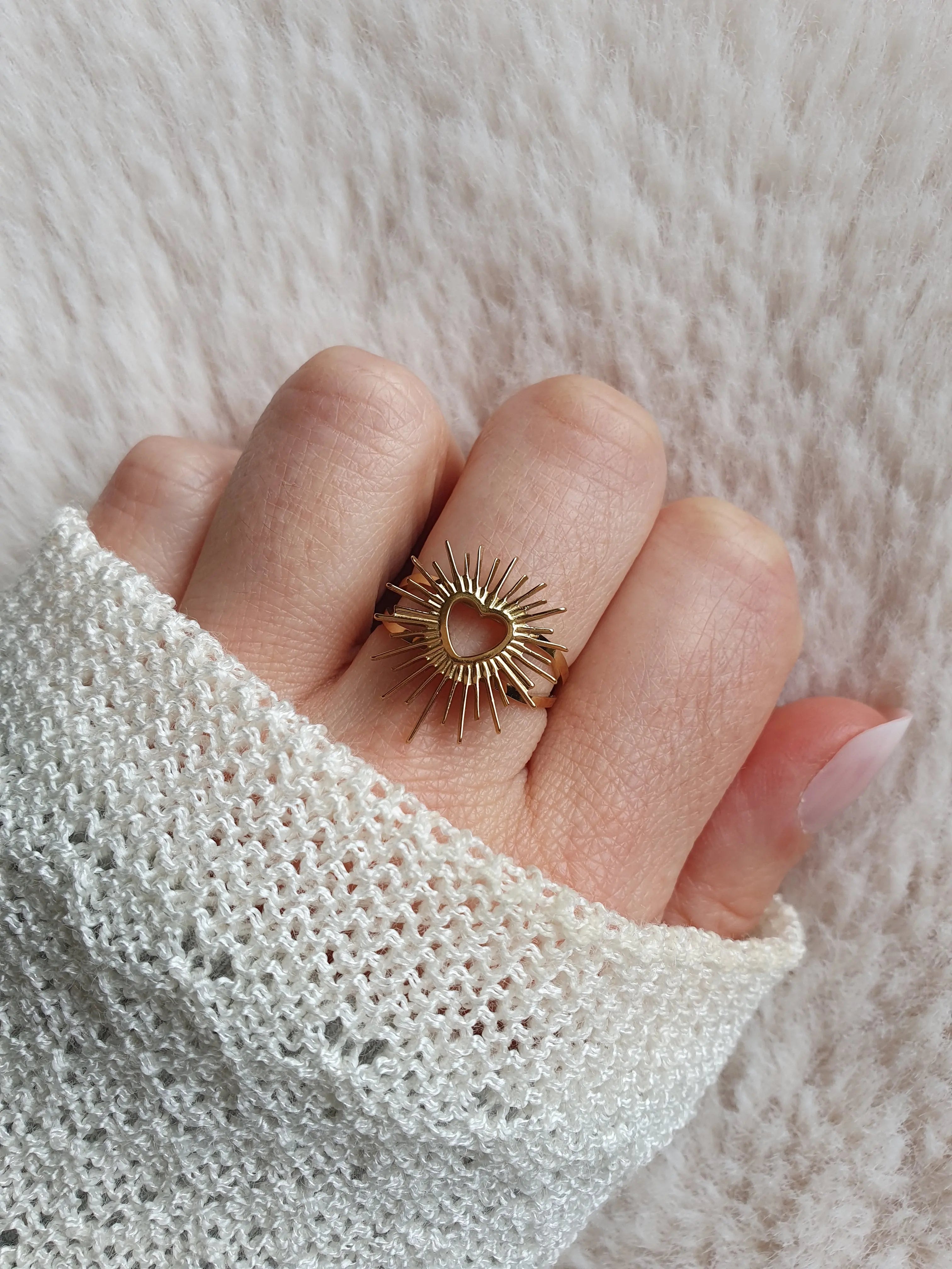 Bague cœur sacré / ex voto, ajustable en acier inoxydable or Micomidy Bijoux