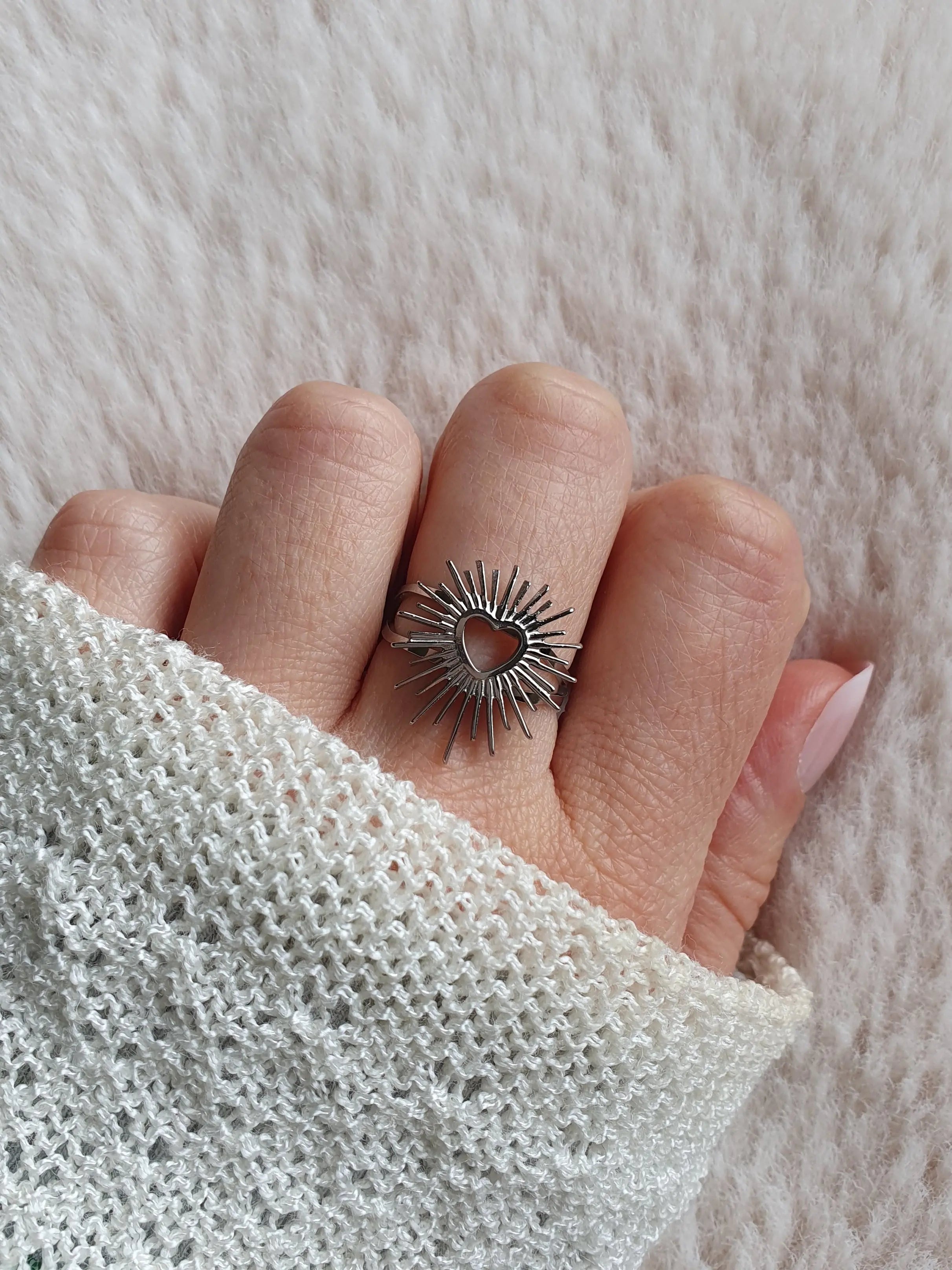 Bague cœur sacré / ex voto, ajustable en acier inoxydable argent Micomidy Bijoux