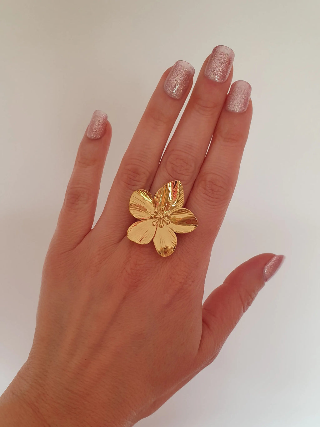 Bague ajustable fleur de cerisier en acier inoxydable or Micomidy Bijoux