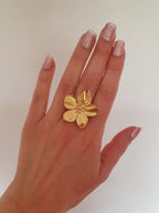 Bague ajustable fleur de cerisier en acier inoxydable or Micomidy Bijoux