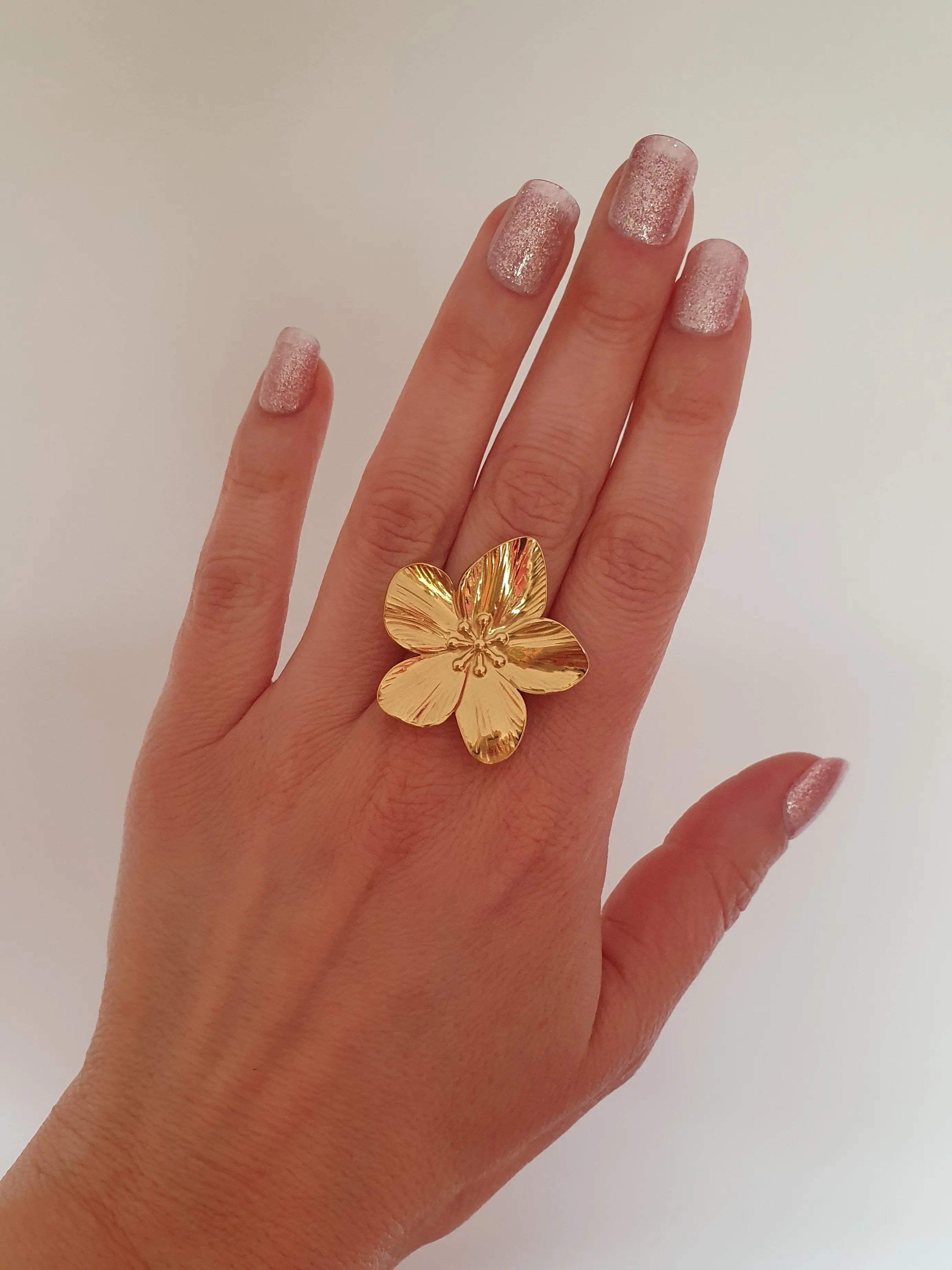 Bague ajustable fleur de cerisier en acier inoxydable or Micomidy Bijoux