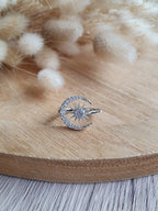 Bague céleste, lune, soleil et strass - Bague ajustable en acier inoxydable or ou argent Micomidy Bijoux