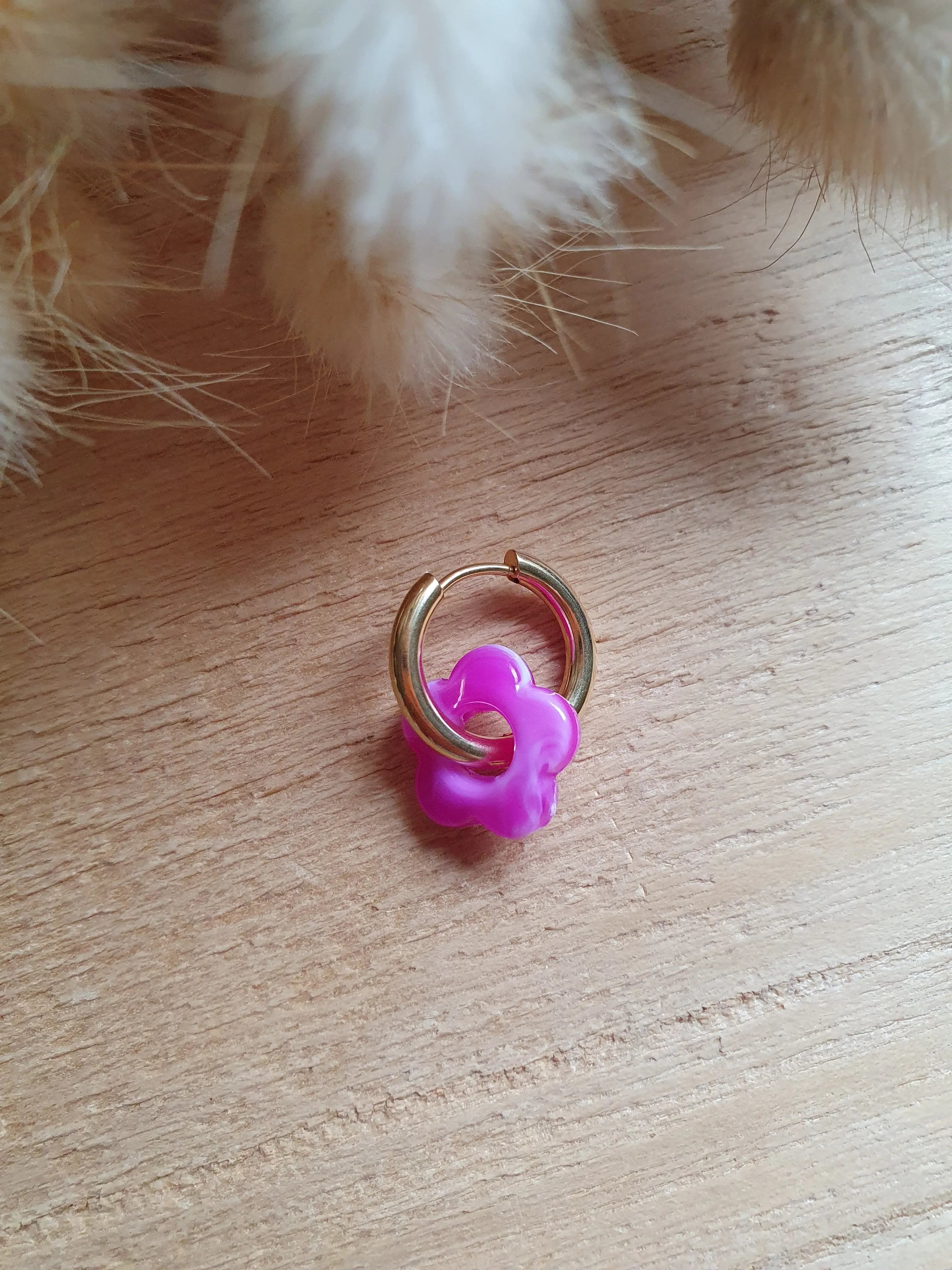 Paire de pampilles fleurs marbrées interchangeables pour boucles d'oreilles créoles Micomidy Bijoux