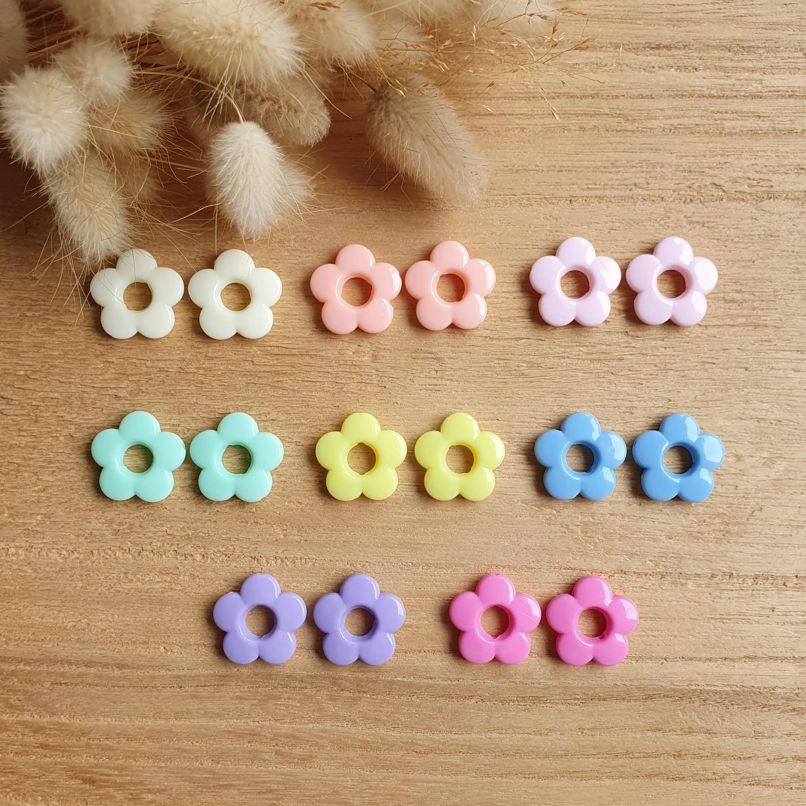 Paire de pampilles fleurs pastels interchangeables pour boucles d'oreilles créoles Micomidy Bijoux
