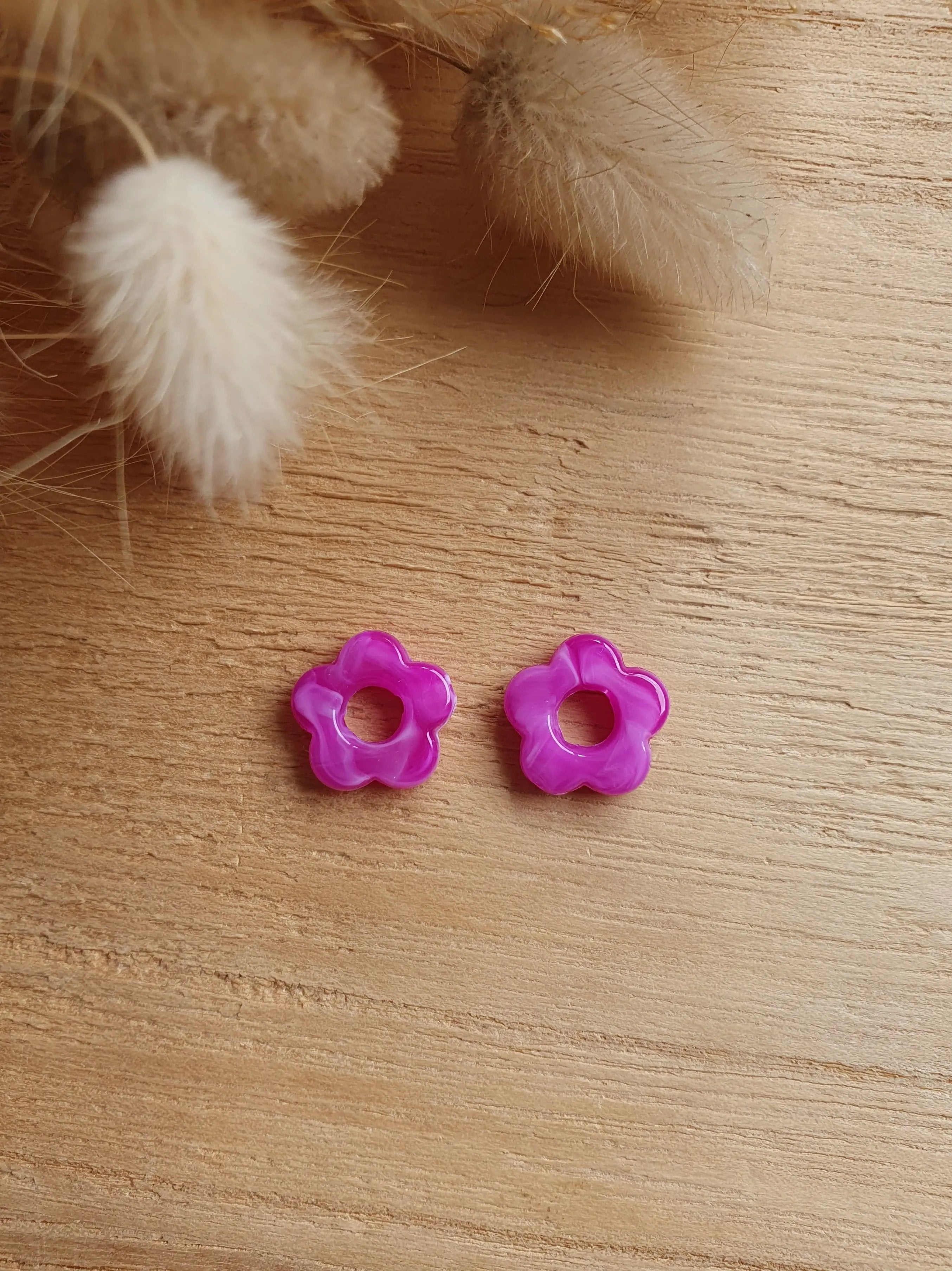 Paire de pampilles fleurs marbrées interchangeables pour boucles d'oreilles créoles Micomidy Bijoux