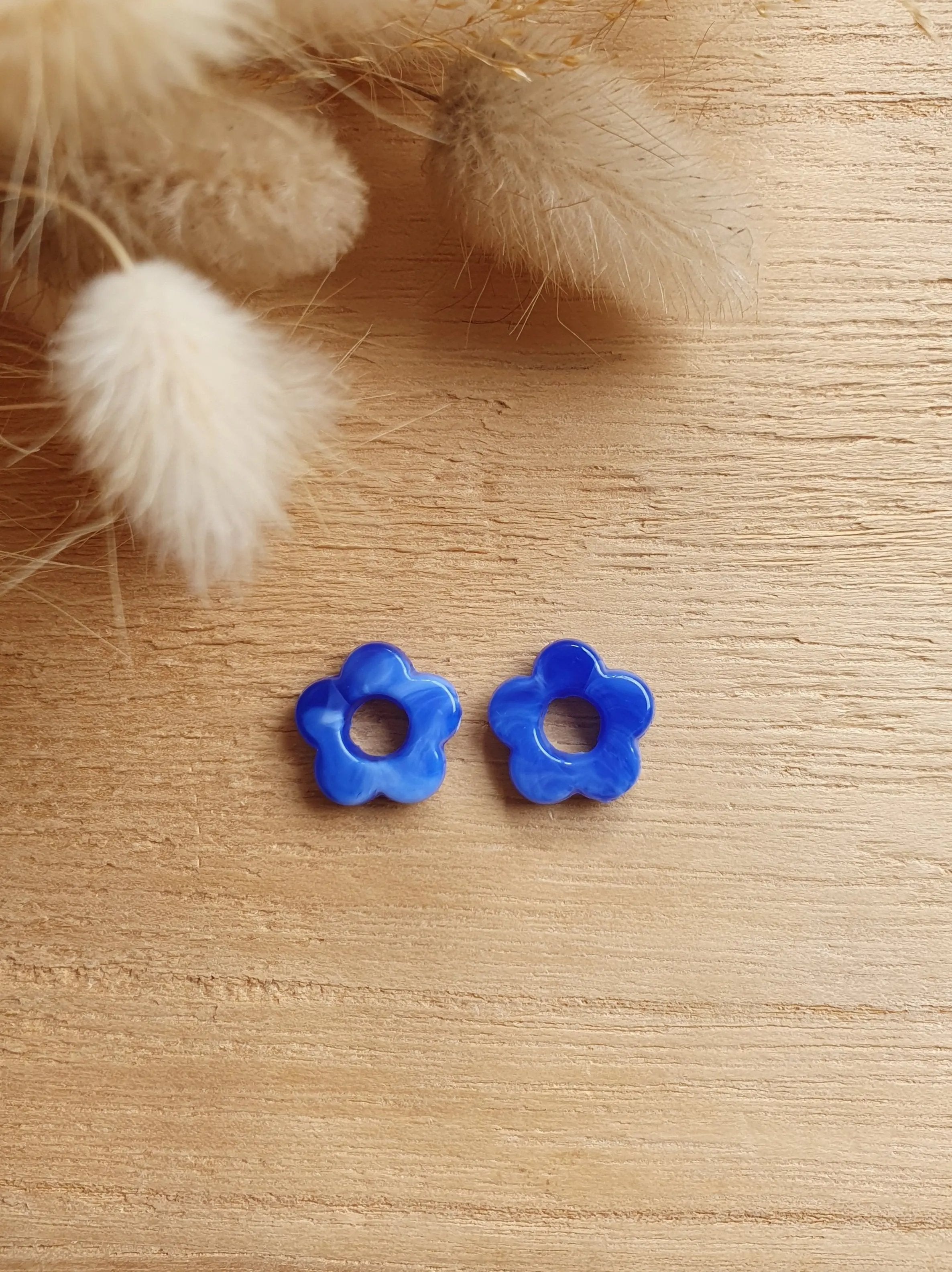 Paire de pampilles fleurs marbrées interchangeables pour boucles d'oreilles créoles Micomidy Bijoux