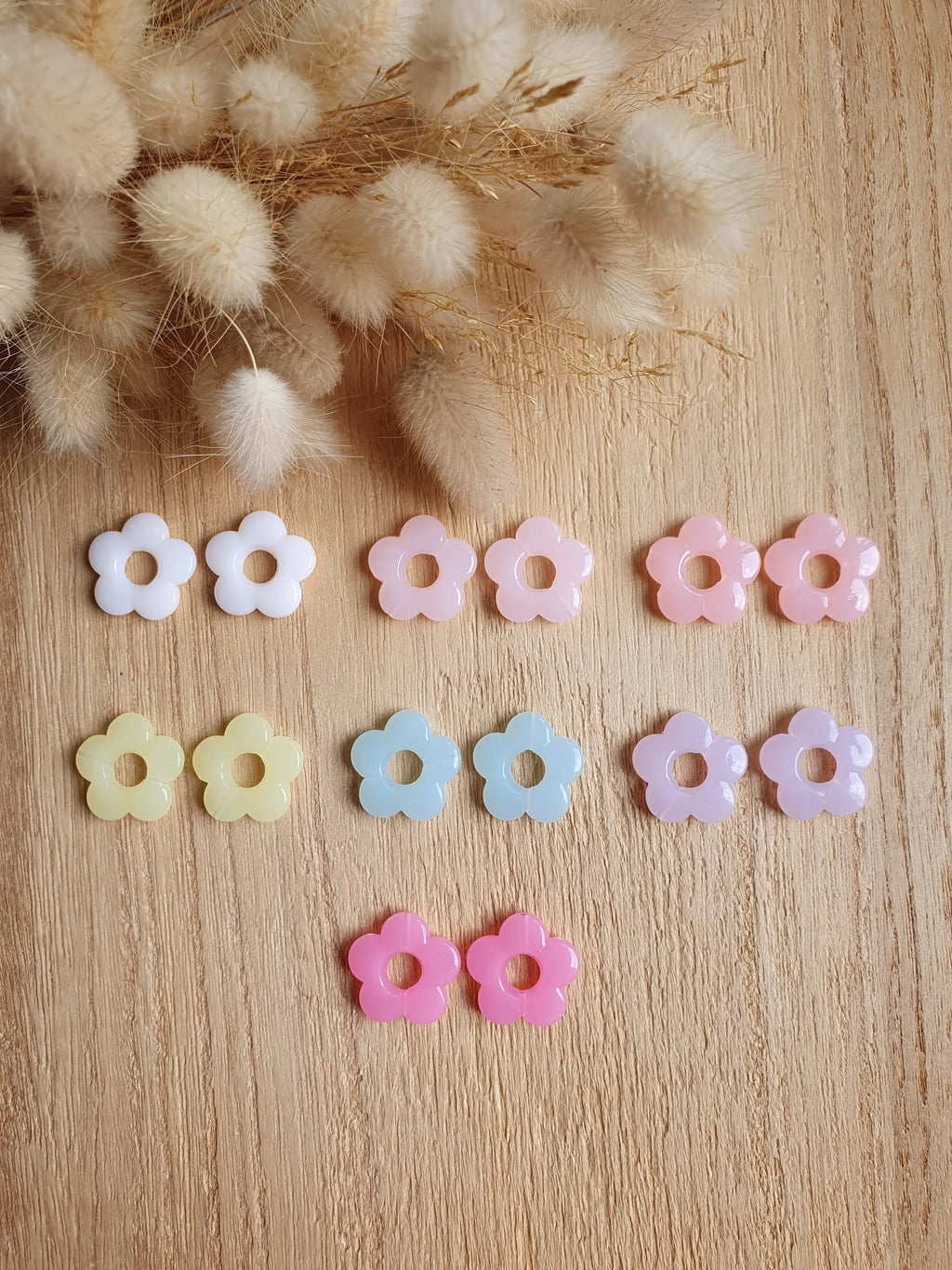 Paire de pampilles fleurs translucides interchangeables pour boucles d'oreilles créoles Micomidy Bijoux