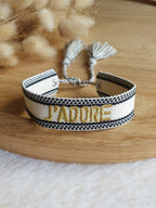 Bracelet tissé j'adore avec cordon ajustable et pompons Micomidy Bijoux