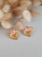 boucles d'oreilles puces style baroque et pierres roses - boucles d'oreilles en acier inoxydable doré - Micomidy Bijoux