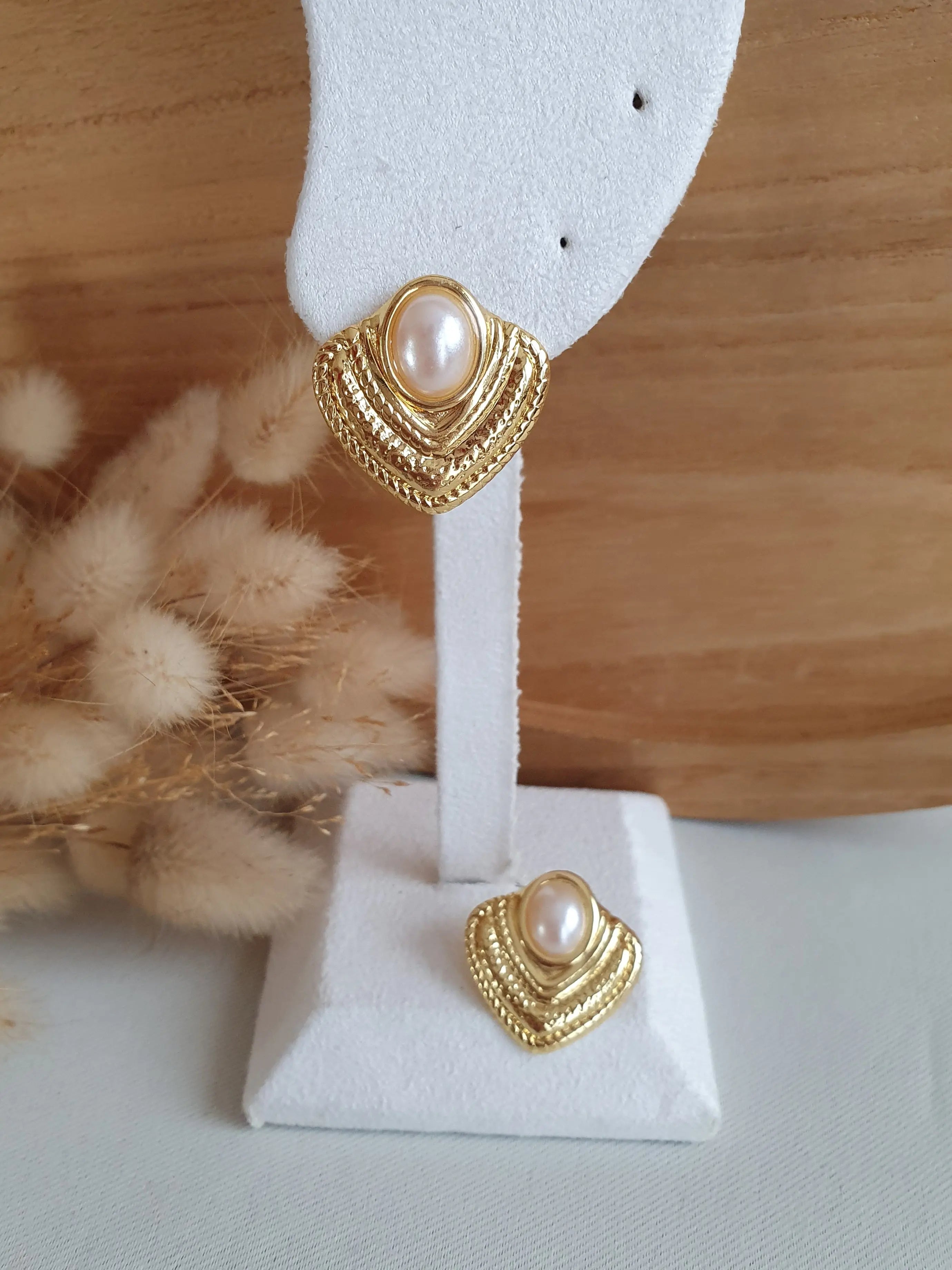 Boucles d'oreilles puces style baroque avec perles nacrées - Boucles d'oreilles en acier inoxydable doré Micomidy Bijoux