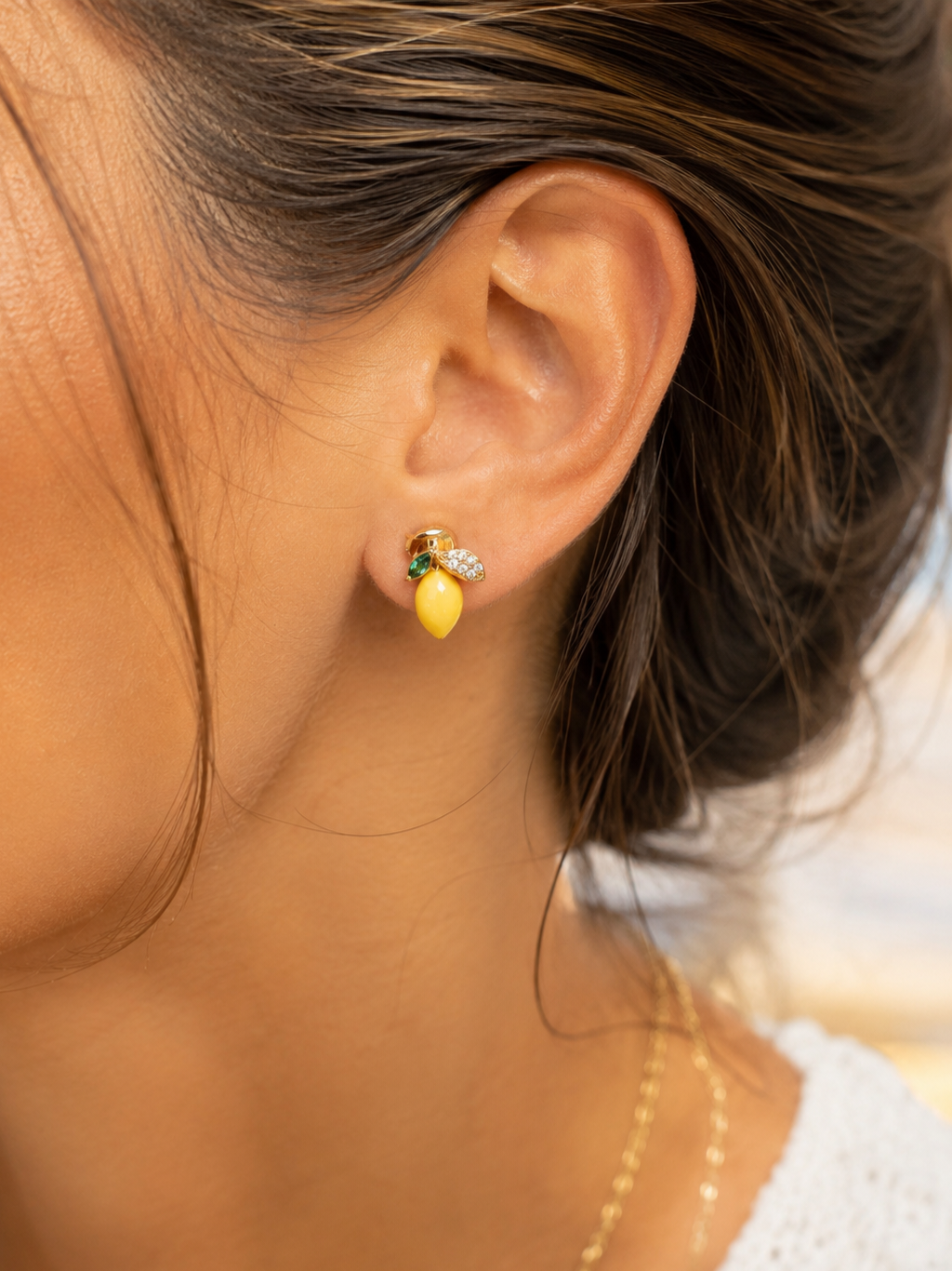 Boucles d'oreilles Limoncello – Boucles citron en acier inoxydable et strass Micomidy Bijoux