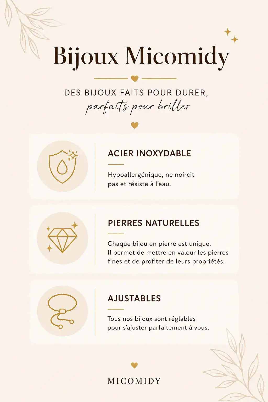 Micomidy bijoux - bijoux en acier inoxydable et pierres naturelles