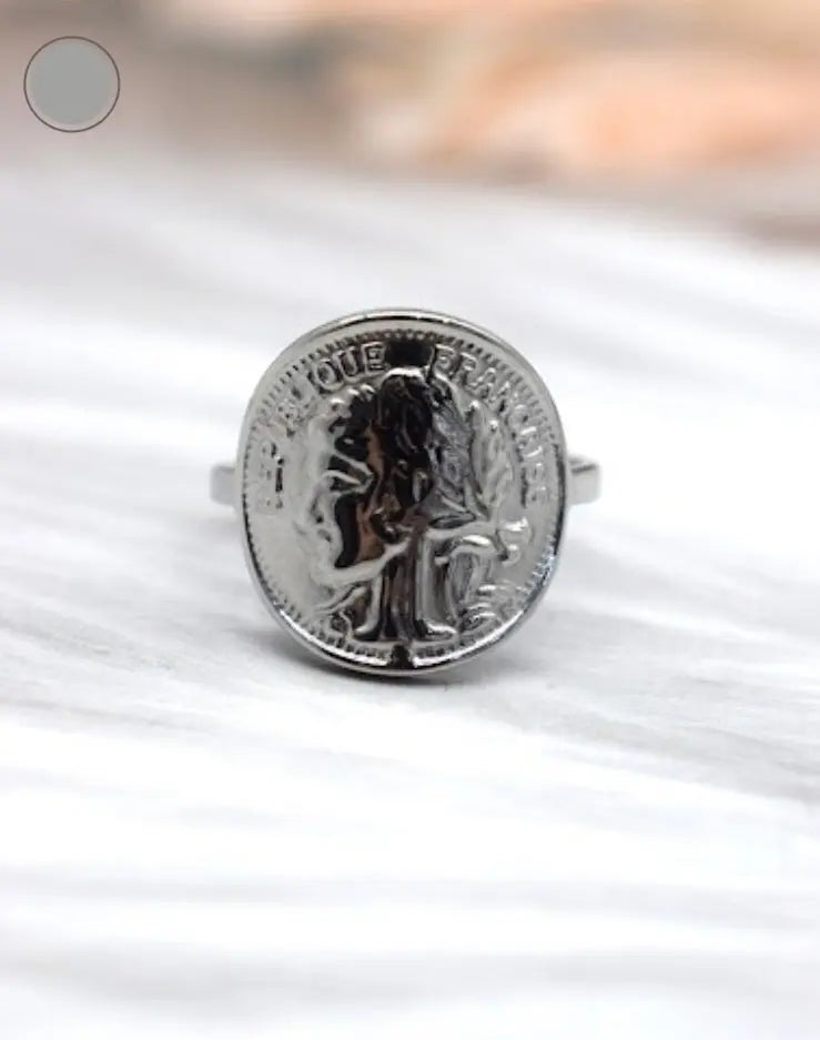 Bague pièce ajustable en acier inoxydable or ou argent Micomidy Bijoux