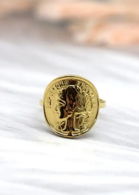 Bague pièce ajustable en acier inoxydable or ou argent Micomidy Bijoux