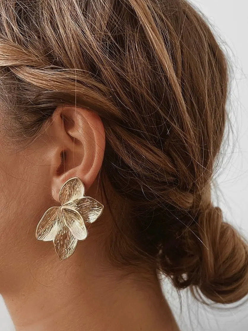 Grosses boucles d'oreilles feuilles en acier inoxydable doré a l'or fin Micomidy Bijoux
