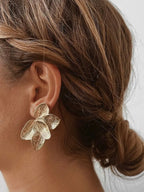 Grosses boucles d'oreilles feuilles en acier inoxydable doré a l'or fin Micomidy Bijoux