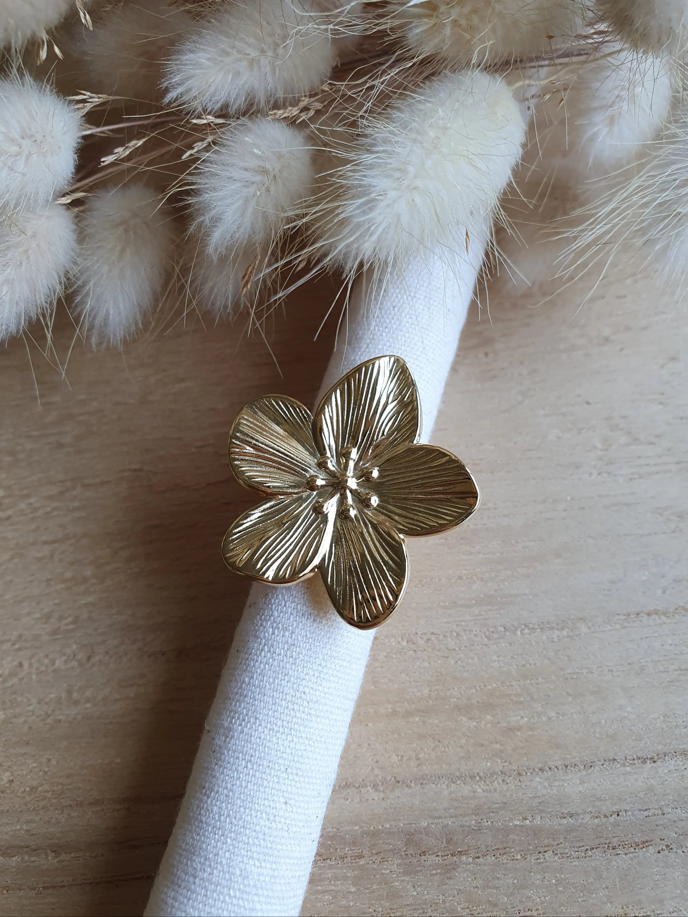 Bague ajustable fleur de cerisier en acier inoxydable or Micomidy Bijoux
