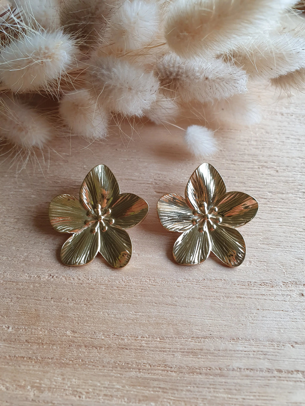 Boucles d'oreilles fleurs de cerisier - grosse boucles d'oreilles en acier inoxydable doré à l'or fin Micomidy Bijoux