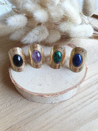 Bague Grazia - grosse bague style vintage ajustable en acier inoxydable et pierre naturelle Micomidy Bijoux