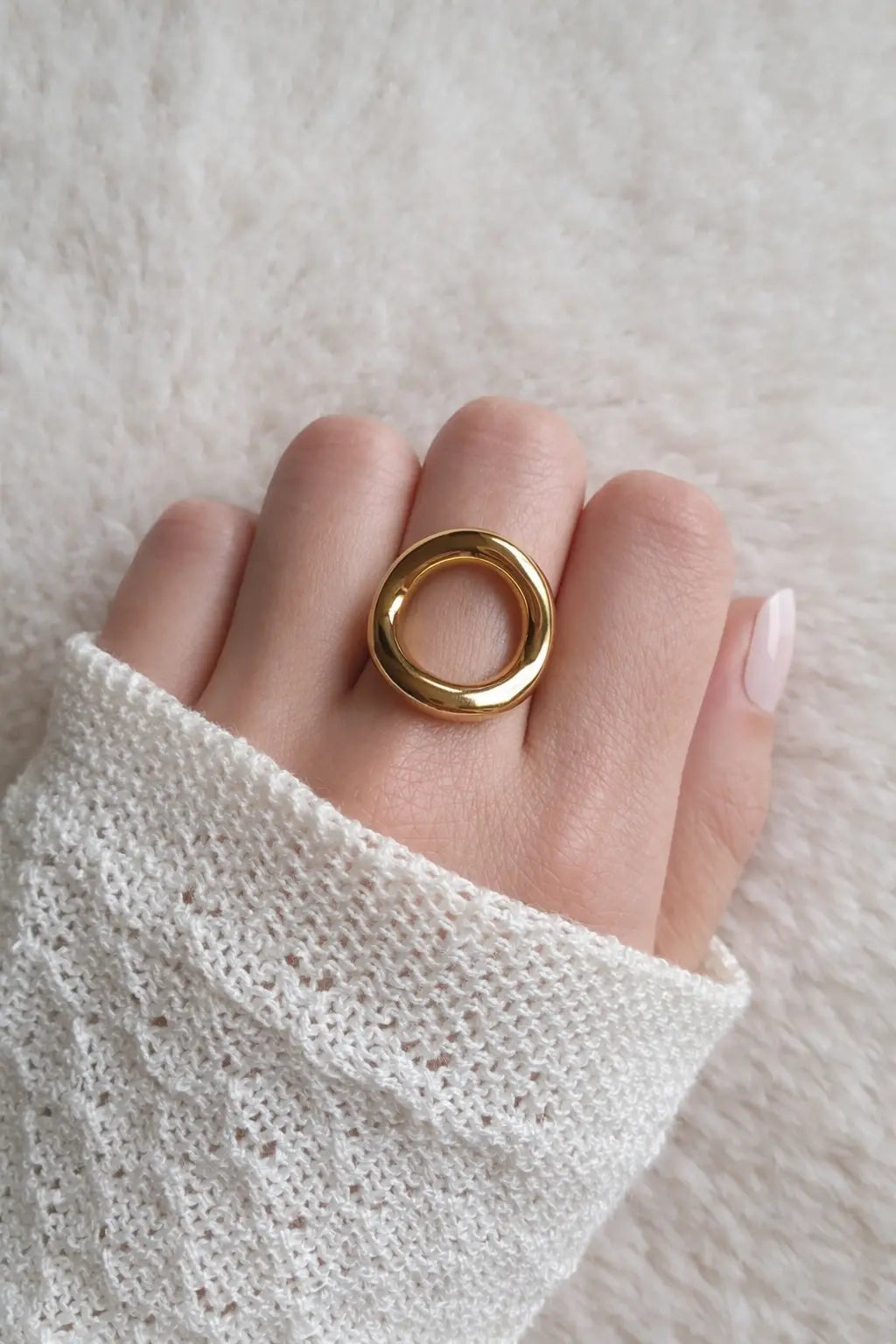 Bague Halo - Bague ajustable ronde en acier inoxydable or Micomidy Bijoux