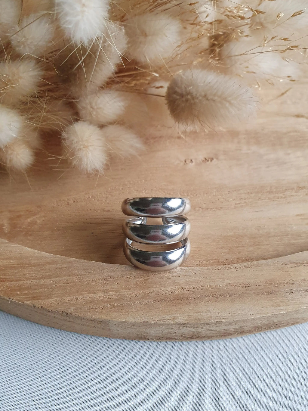 Bague triple rang argent - bague ajustable en acier inoxydable argent Micomidy Bijoux
