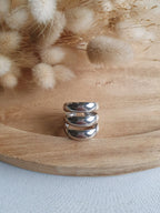 Bague triple rang argent - bague ajustable en acier inoxydable argent Micomidy Bijoux