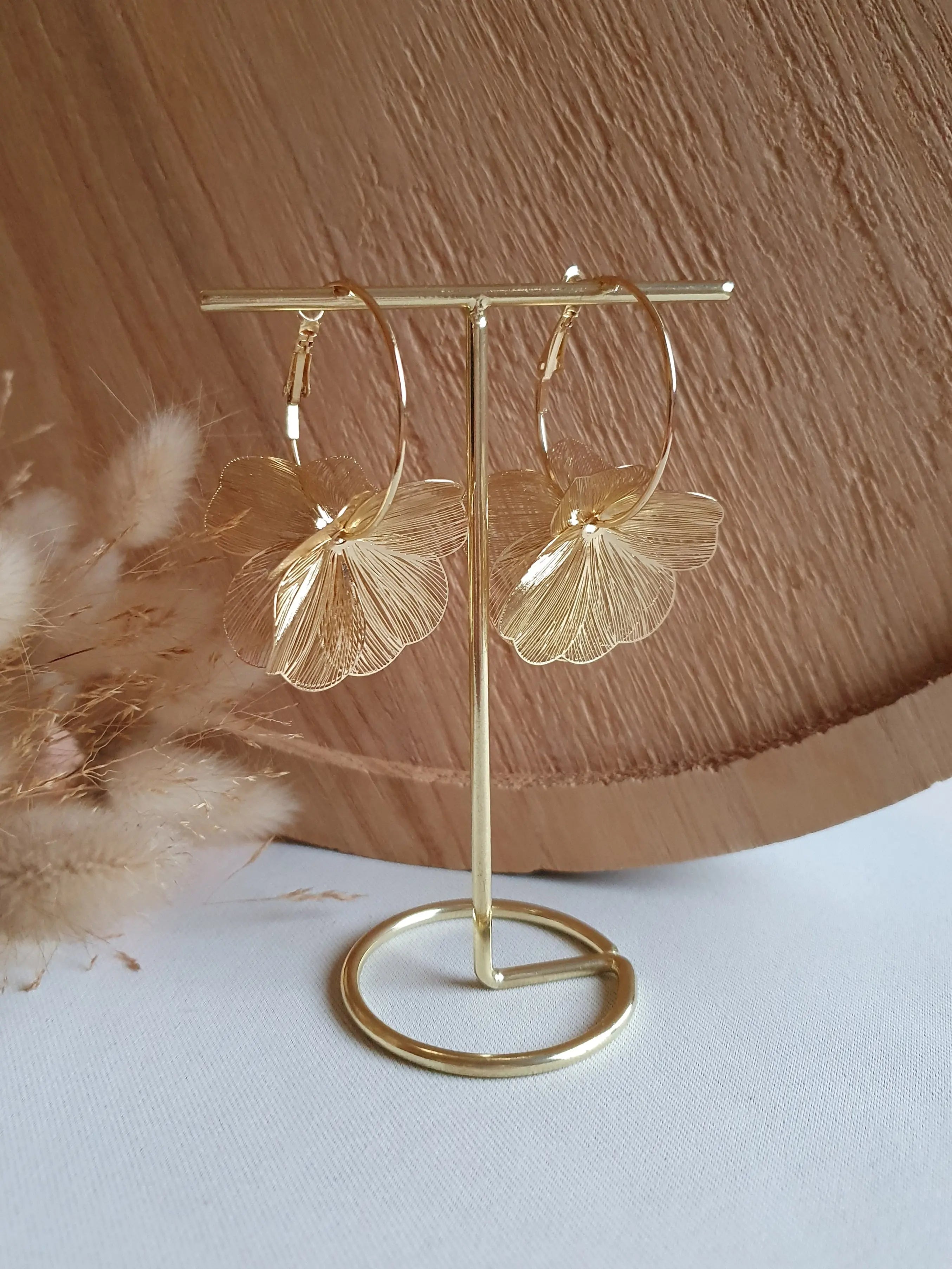 Boucles d'oreilles Flora - créoles et fleurs en acier inoxydable or Micomidy Bijoux