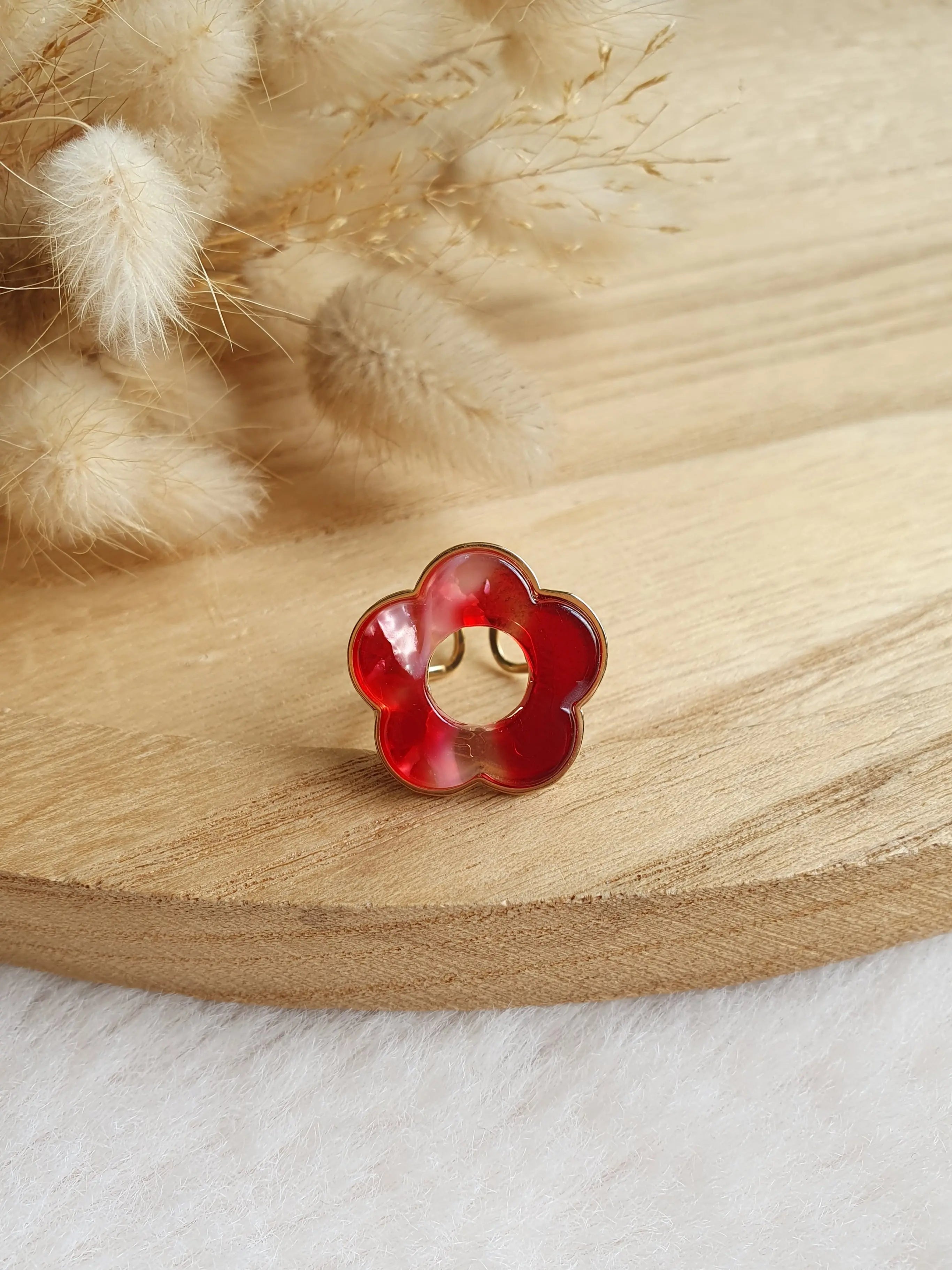 Bague Daisy - Bague fleur ajustable en acier inoxydable or et résine colorée Micomidy Bijoux