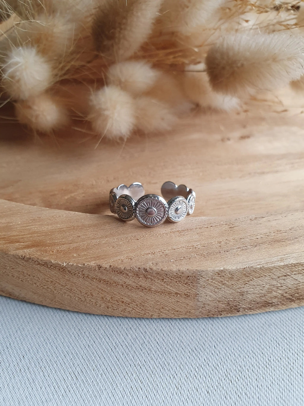 Bague Hélios - bague ajustable avec disques solaires en acier inoxydable argent Micomidy Bijoux