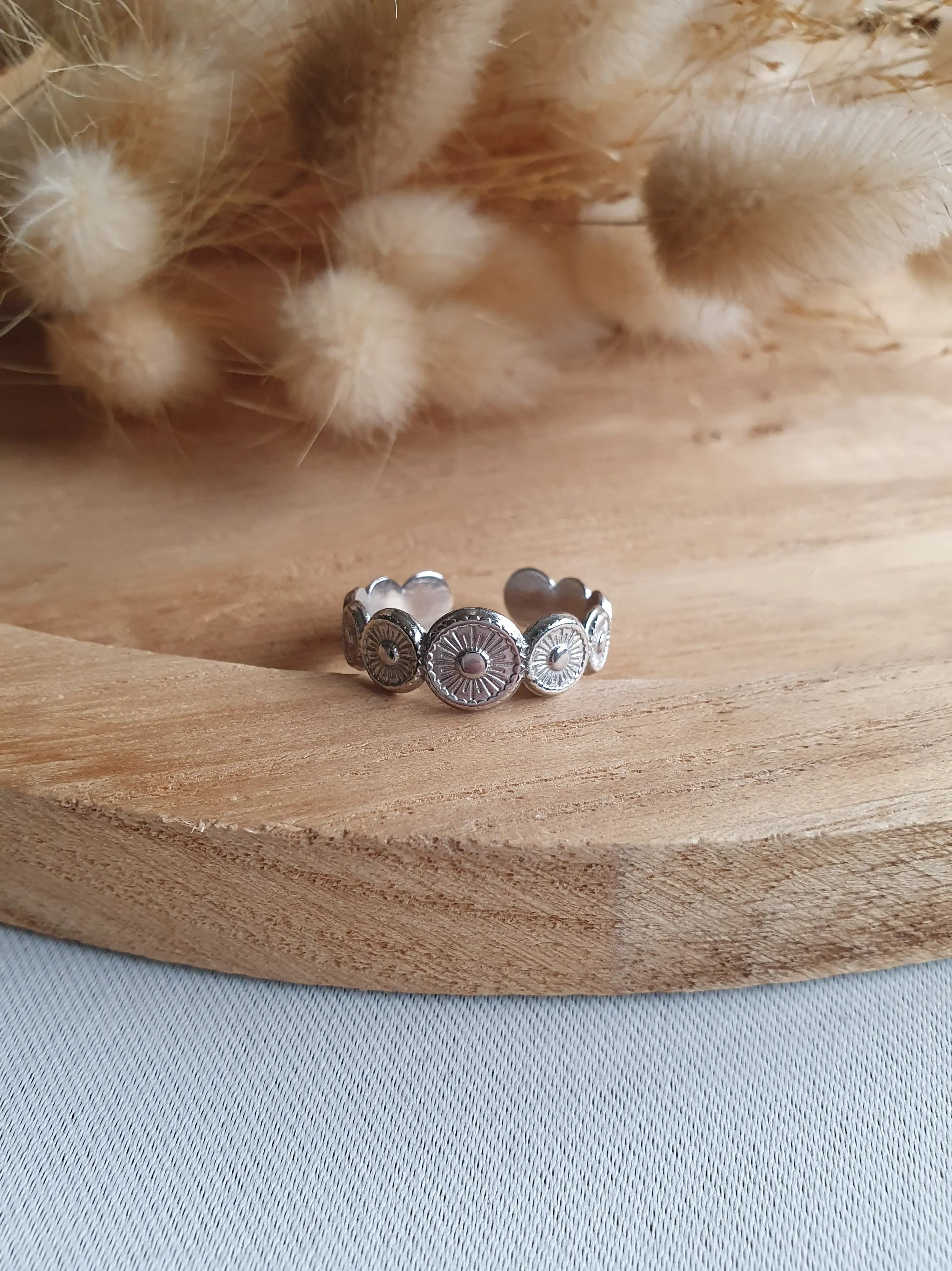 Bague Hélios - bague ajustable avec disques solaires en acier inoxydable argent Micomidy Bijoux