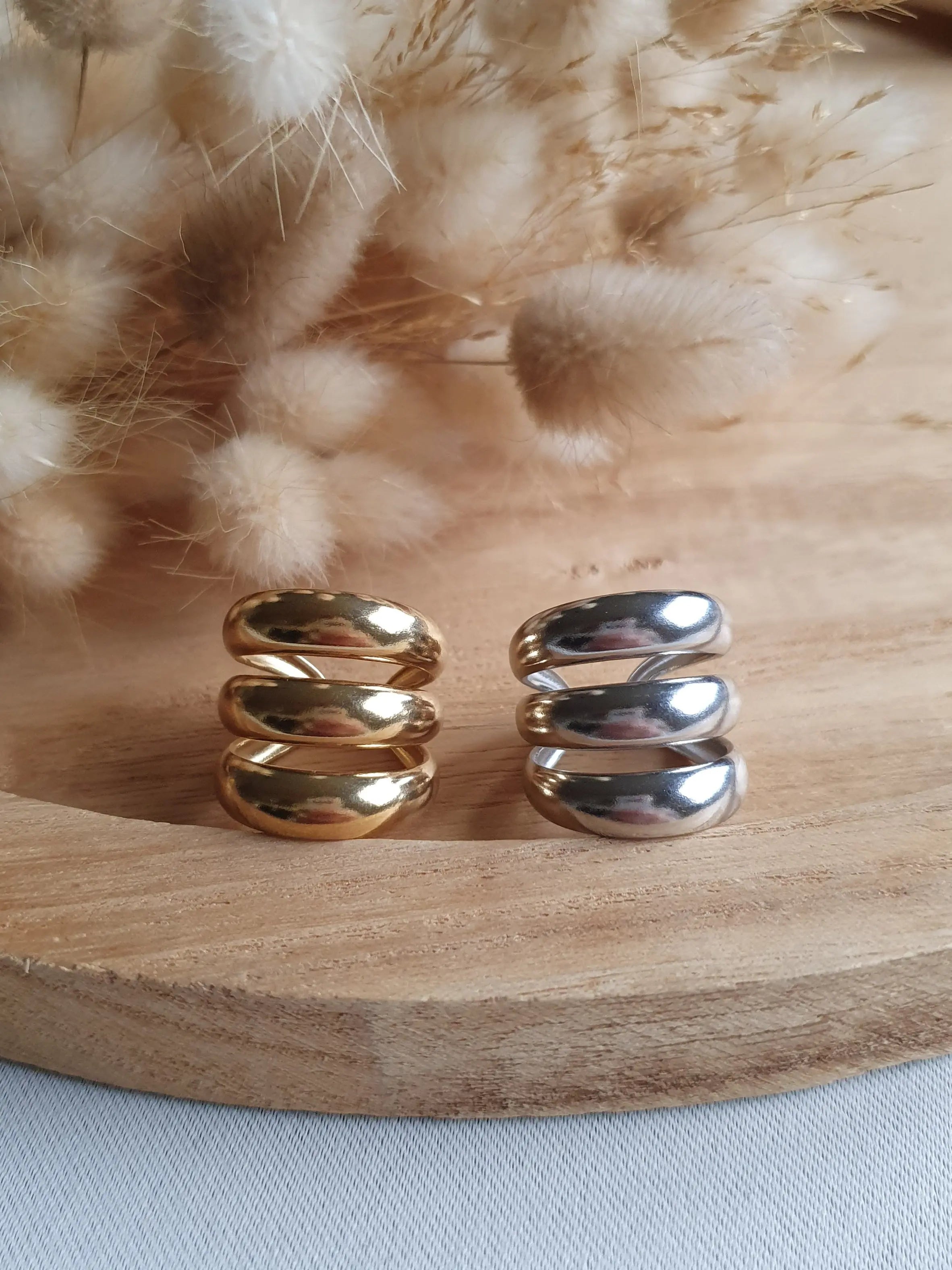 Bague triple rang argent - bague ajustable en acier inoxydable argent Micomidy Bijoux