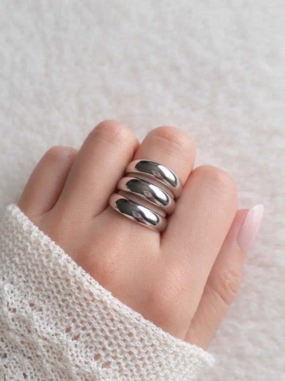 Bague triple rang argent - bague ajustable en acier inoxydable argent Micomidy Bijoux