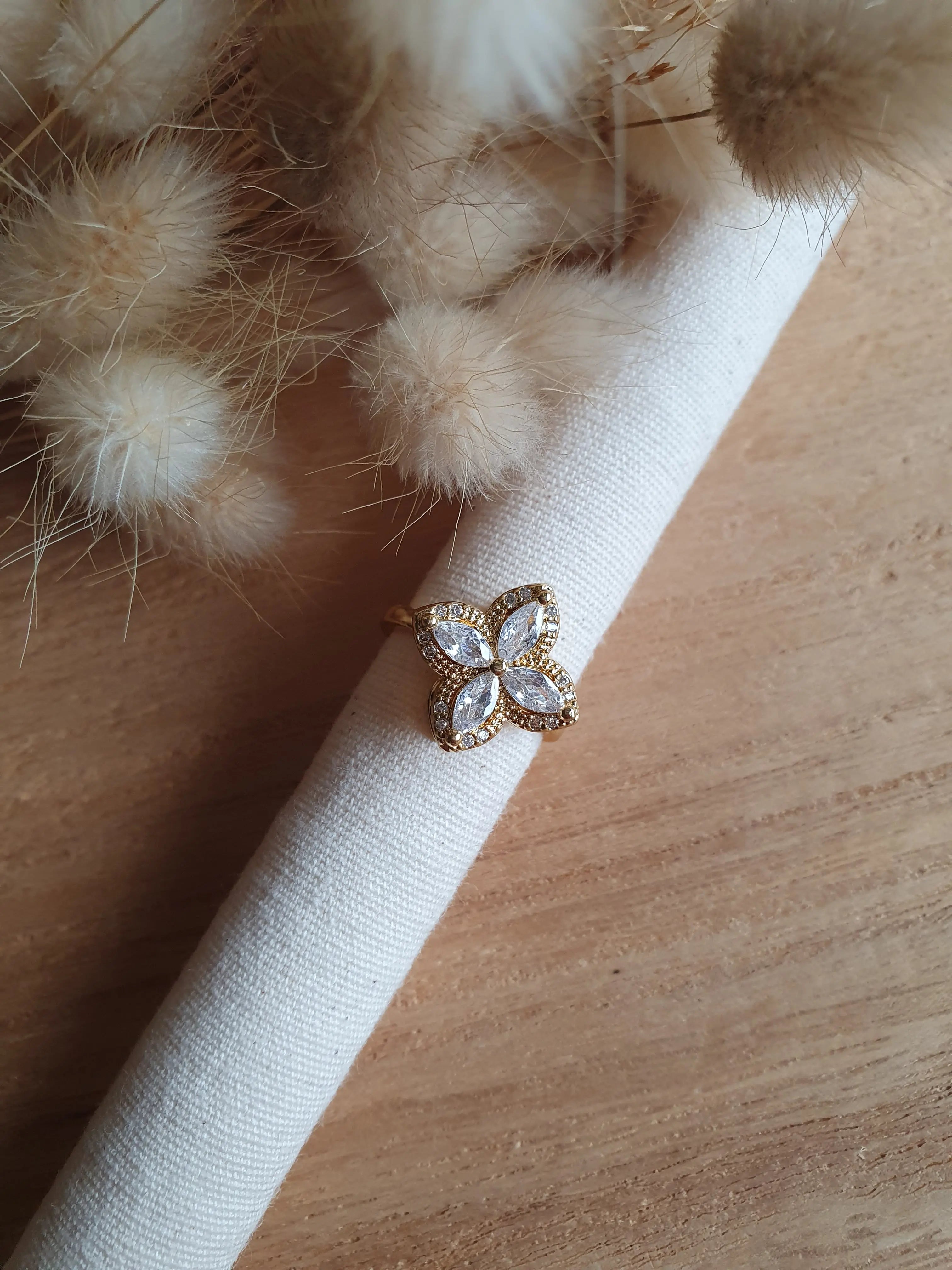 Bague anti-stress fleur ajustable en acier inoxydable or Micomidy Bijoux
