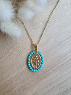 Collier Madone en acier inoxydable doré et perles colorées Micomidy Bijoux