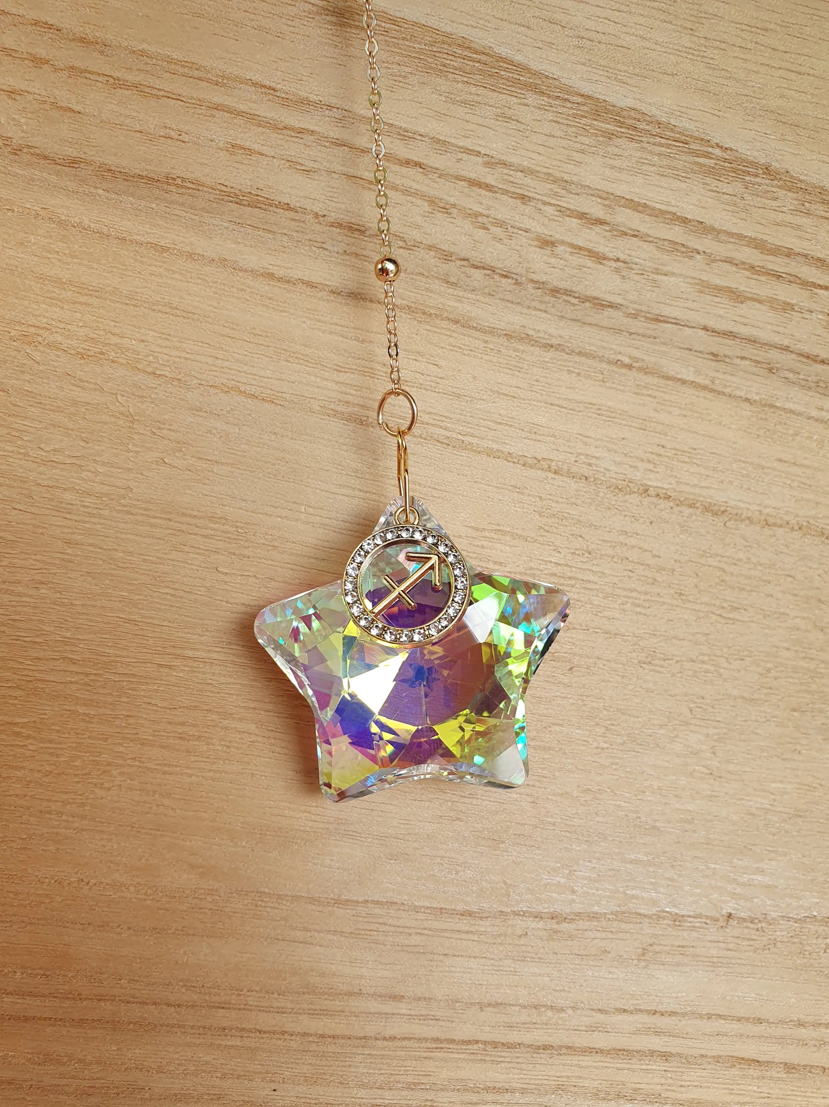 Attrape soleil étoile avec signe astrologique - suspension en verre en forme d'étoile Micomidy Bijoux