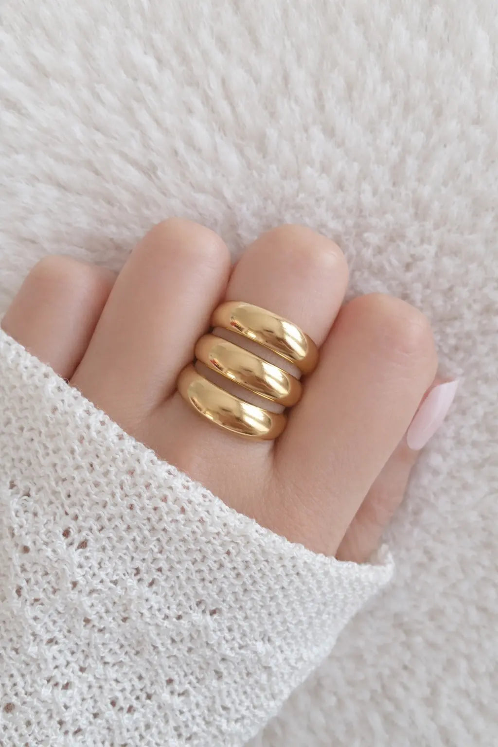 Bague triple rang or - bague ajustable en acier inoxydable doré à l'or fin Micomidy Bijoux