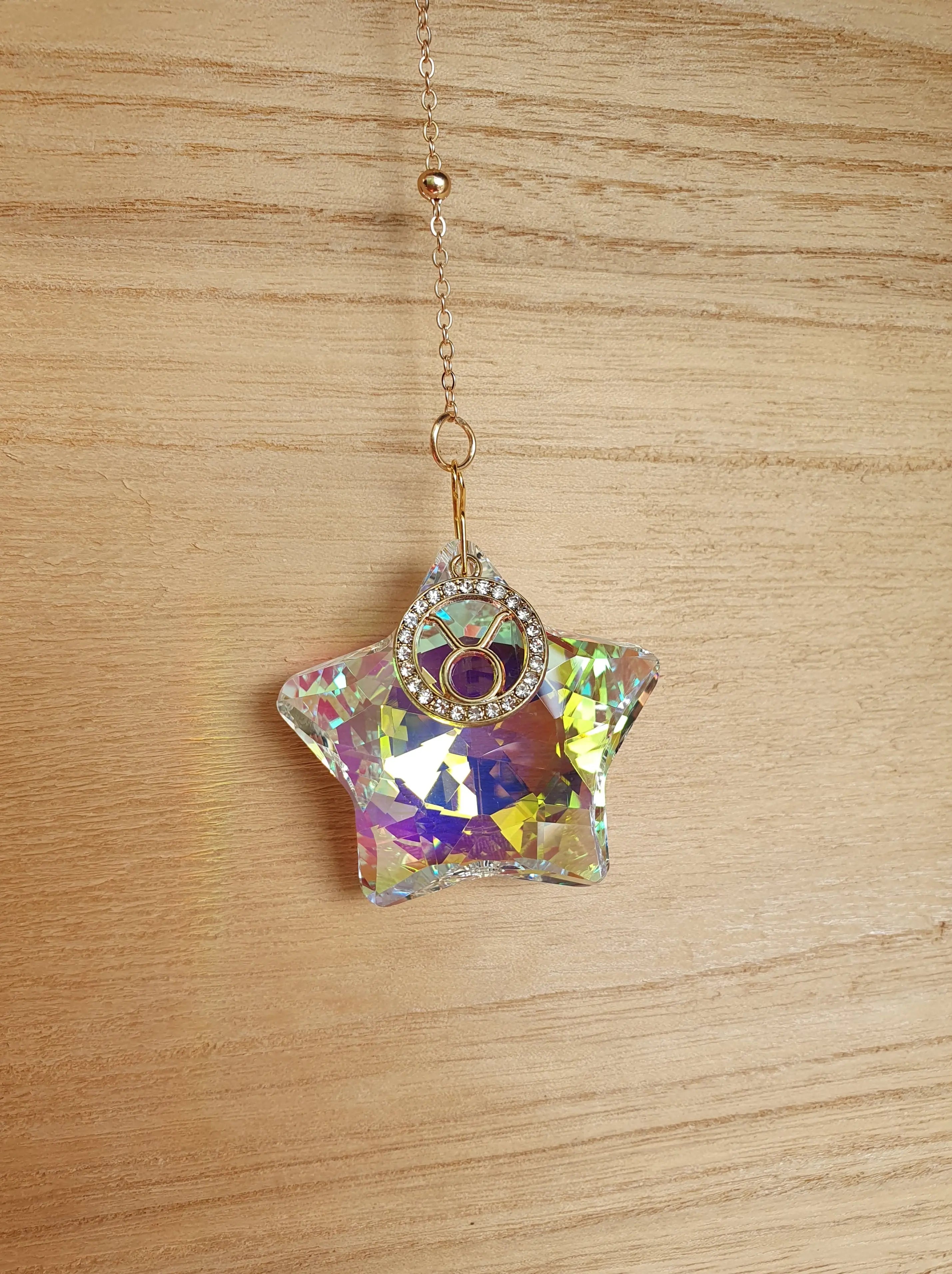 Attrape soleil étoile avec signe astrologique - suspension en verre en forme d'étoile Micomidy Bijoux